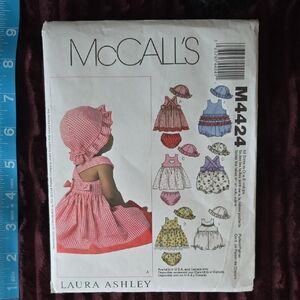 McCall's Laura Ashley Pink Gingham Baby Dress & Bonnet Pattern